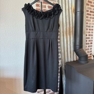 London Times Black Sleeveless Floral Trim Sheath Dress Size 10 Business / Event